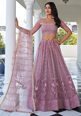 Pink Thread Sequin Embroidered Net Lehenga Set