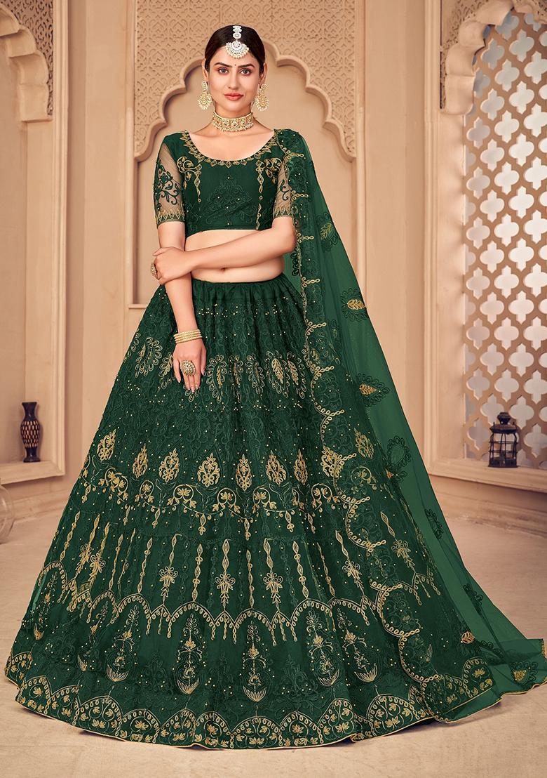 Dark Green Embroidered Lehenga Set