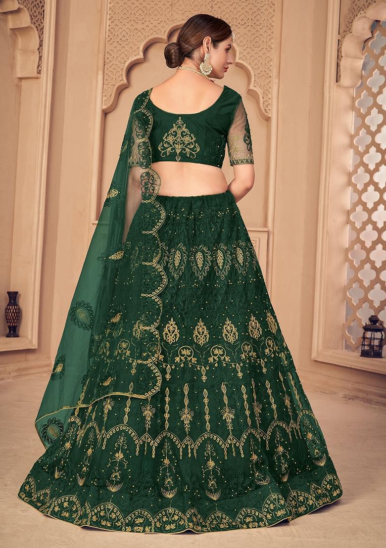 Dark Green Embroidered Lehenga Set