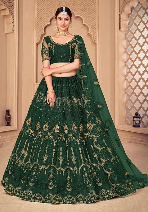 Dark Green Embroidered Lehenga Set