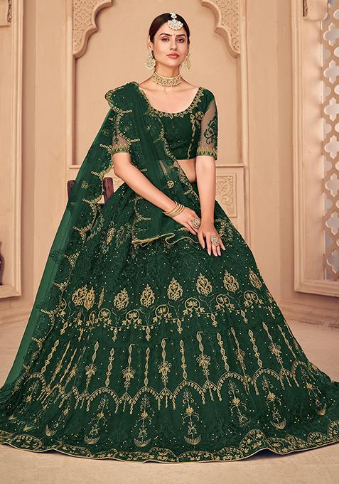 Dark Green Embroidered Lehenga Set