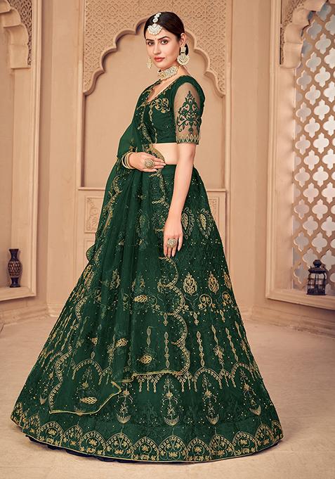 Dark Green Embroidered Lehenga Set