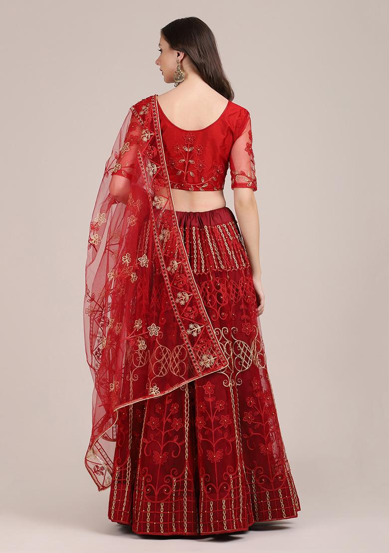 Maroon Embroidered Heavy Net Lehenga Set