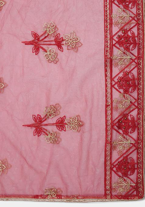 Maroon Embroidered Heavy Net Lehenga Set