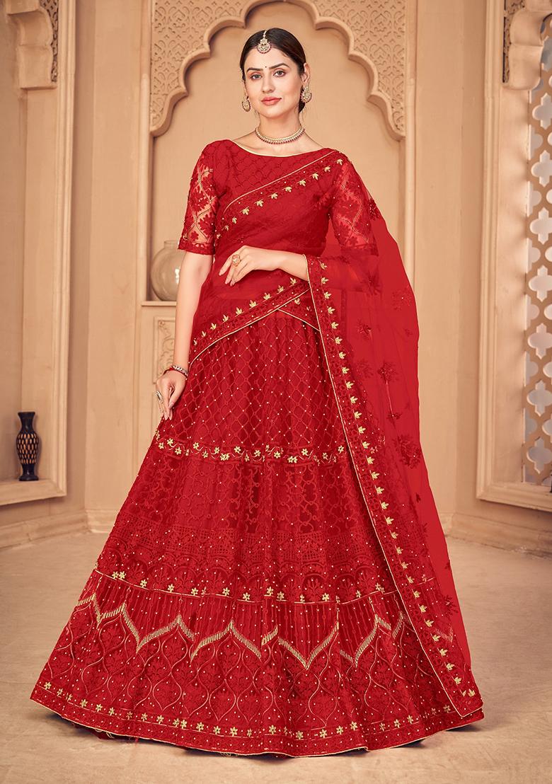 Red Embroidered Lehenga Set