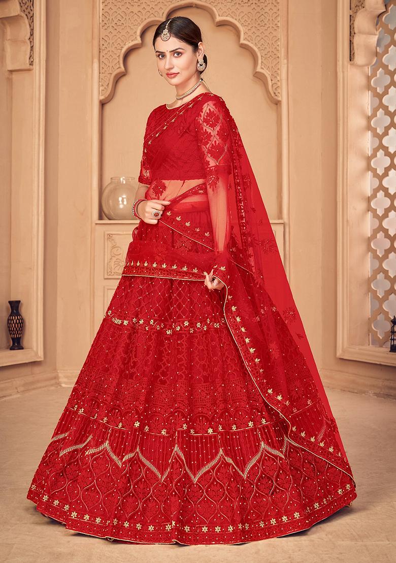 Red Embroidered Lehenga Set