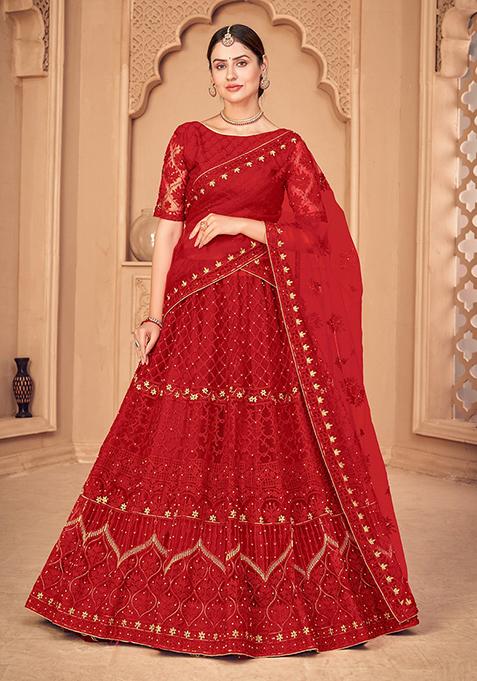 Red Embroidered Lehenga Set