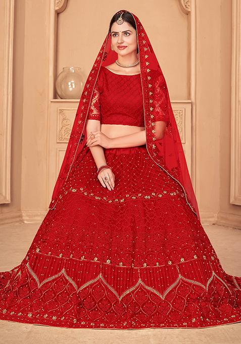 Red Embroidered Lehenga Set