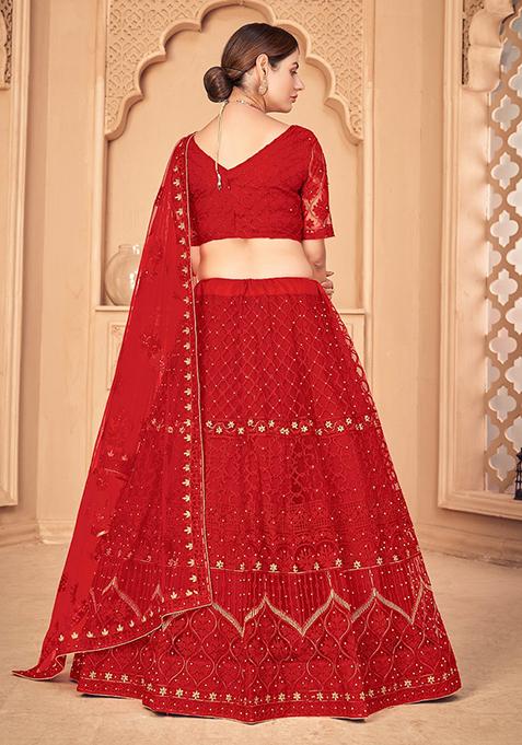 Red Embroidered Lehenga Set