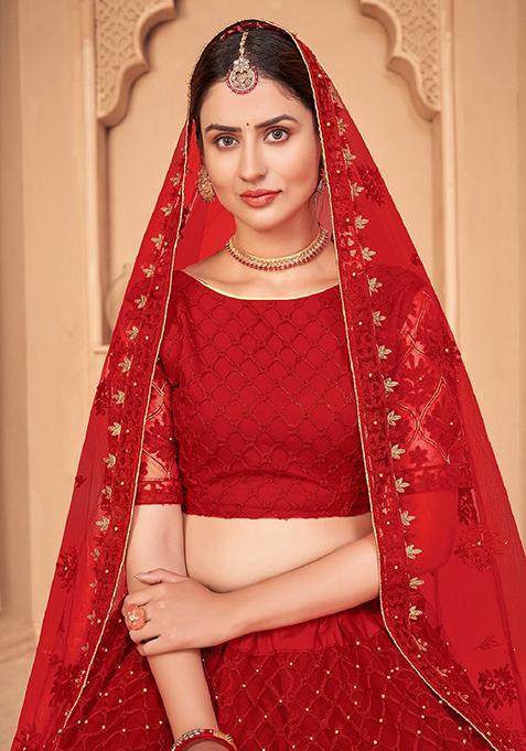 Red Embroidered Lehenga Set
