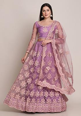 Purple Embroidered Heavy Net Lehenga Set