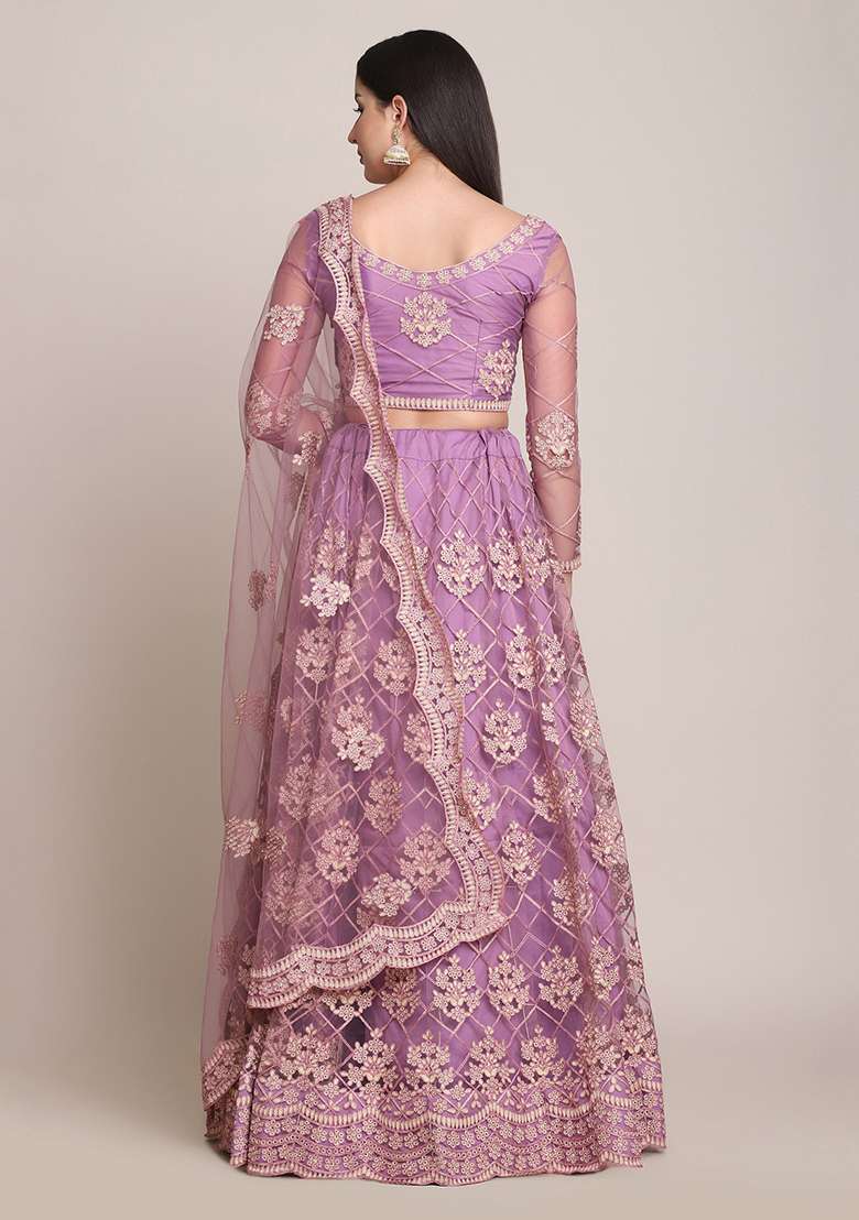 Purple Embroidered Heavy Net Lehenga Set for Diwali and Festive Wear - Indya