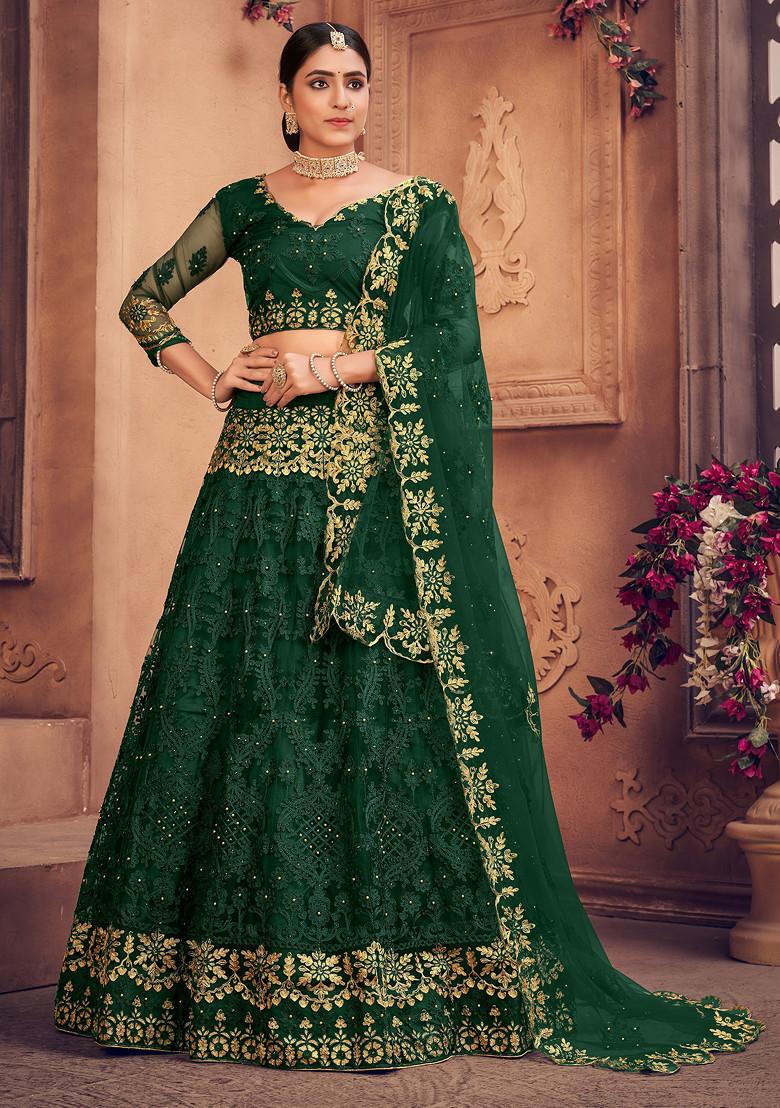 Dark Green on sale Navy Blue Embroidered Lehenga Off Shoulder