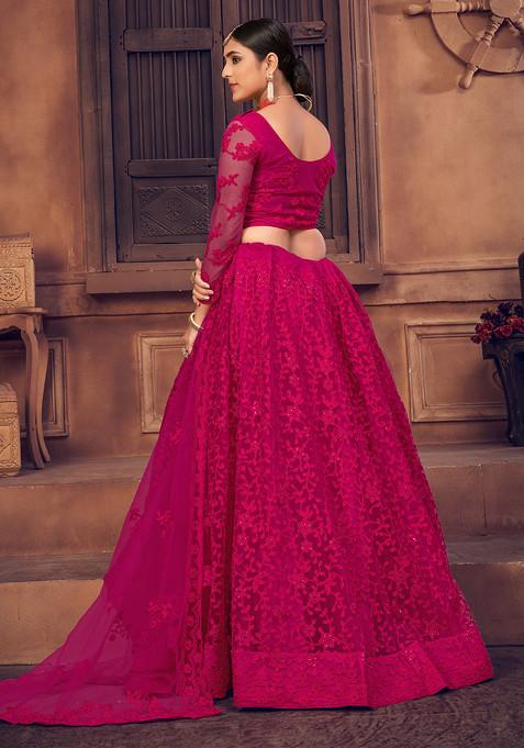 Pink Embroidered Heavy Net Lehenga Set
