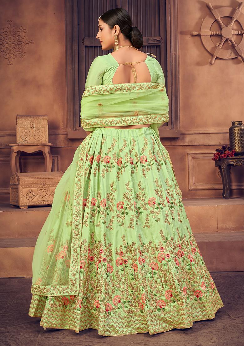 Light Green Embroidered Net Lehenga Set