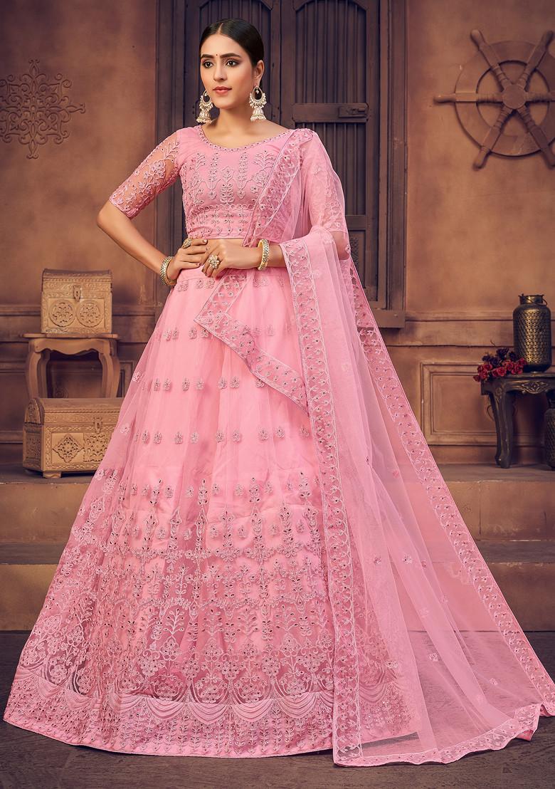 Pink Pearl Embellished Net Lehenga Set