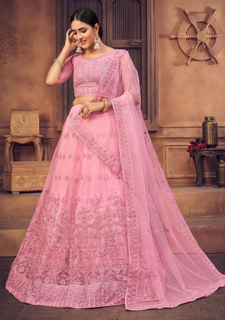Pink Pearl Embellished Net Lehenga Set
