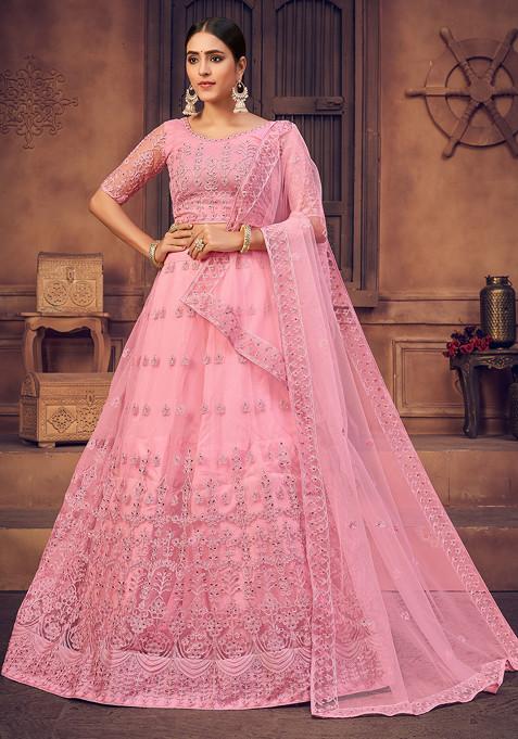 Pink Pearl Embellished Net Lehenga Set