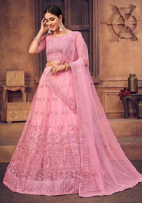 Pink Pearl Embellished Net Lehenga Set