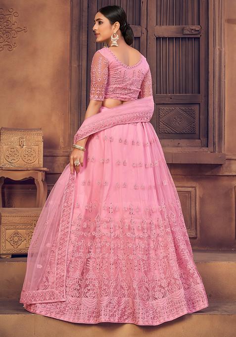 Pink Pearl Embellished Net Lehenga Set