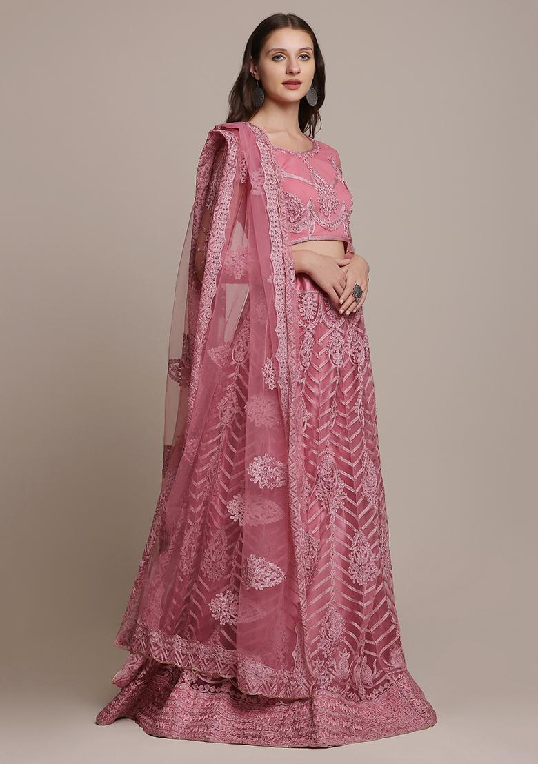 Dusty Pink Embroidered Net Lehenga Set