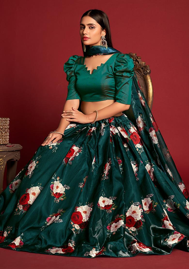 Multicolor Printed Banglory Silk Lehenga Set