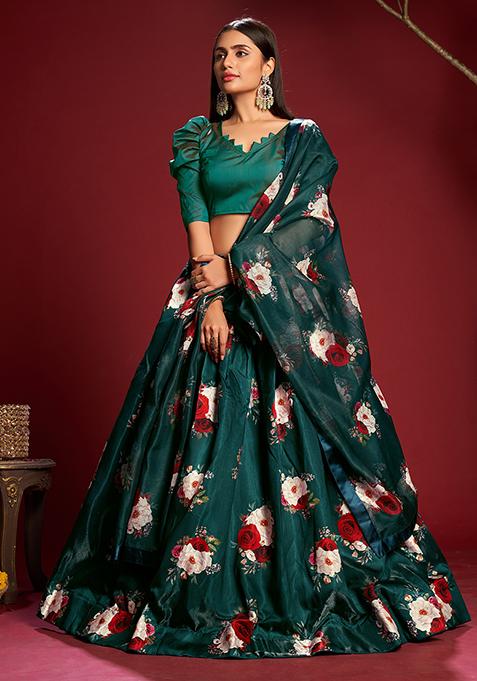 Multicolor Printed Banglory Silk Lehenga Set