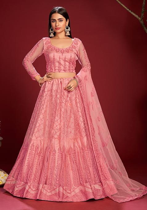 Pink Embroidered Lehenga Set