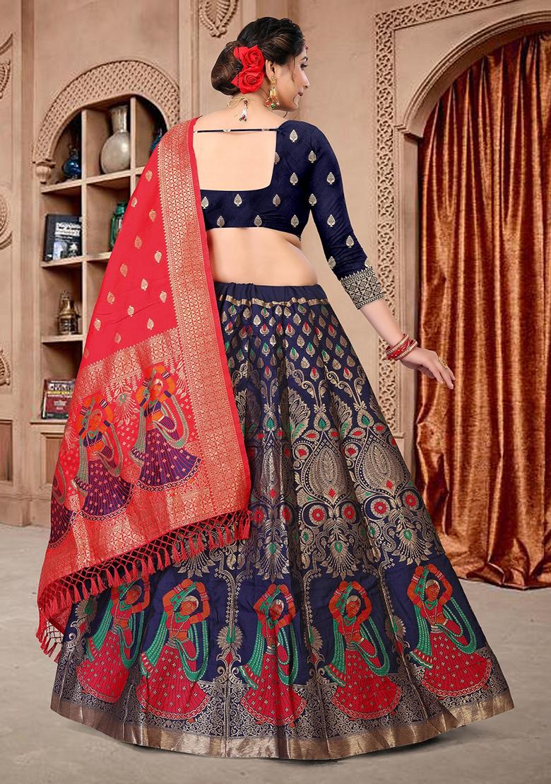Black Zari Embroidered Jacquard Silk Lehenga Set