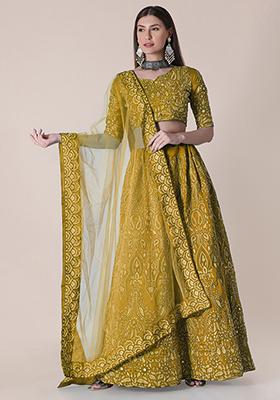 Yellow Embroidered Silk Lehenga Set