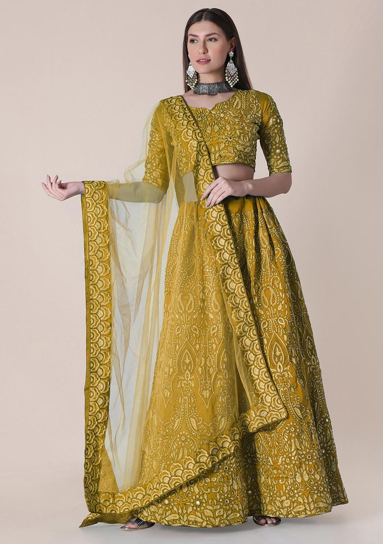 Yellow Embroidered Silk Lehenga Set