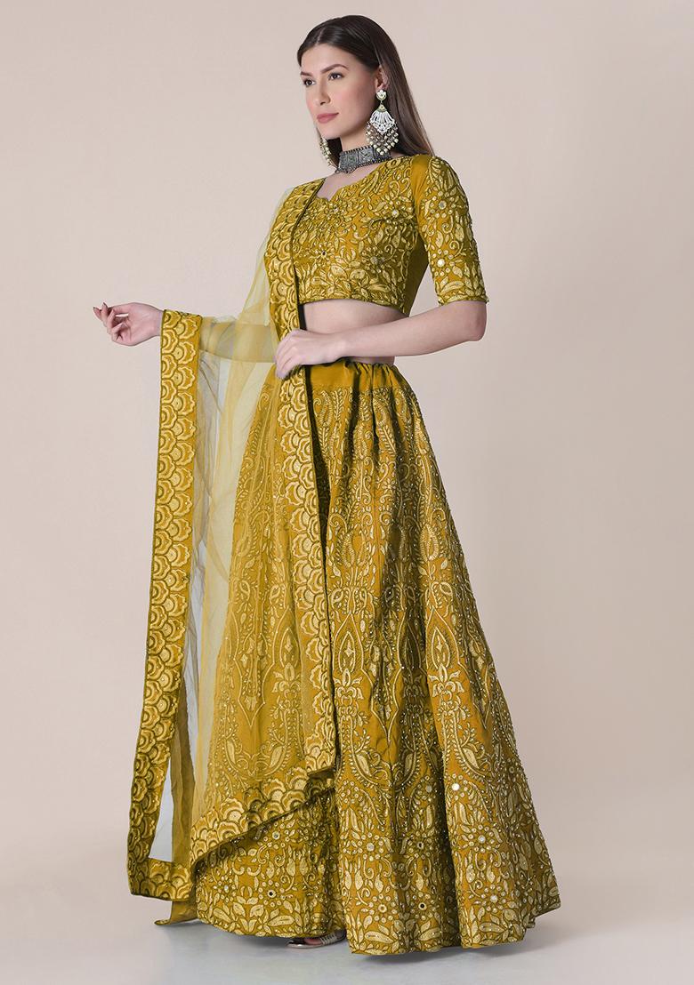 Yellow Embroidered Silk Lehenga Set