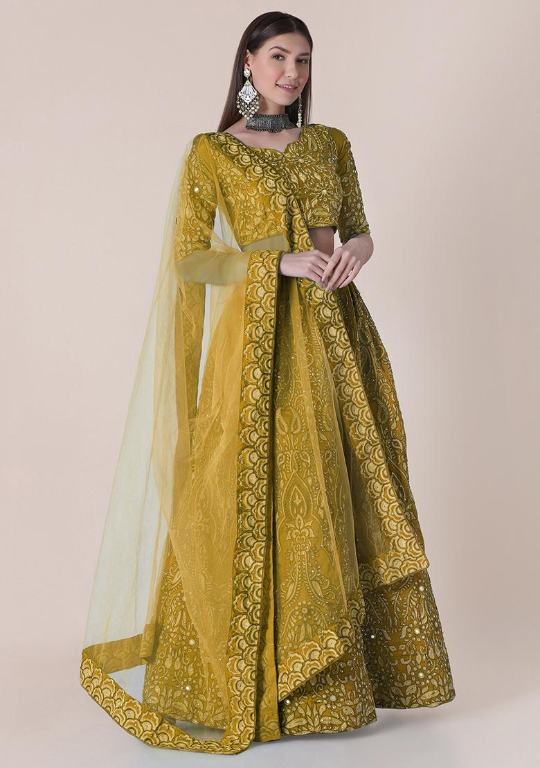 Yellow Embroidered Silk Lehenga Set