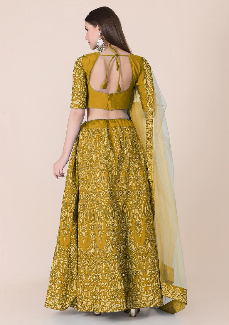 Yellow Embroidered Silk Lehenga Set