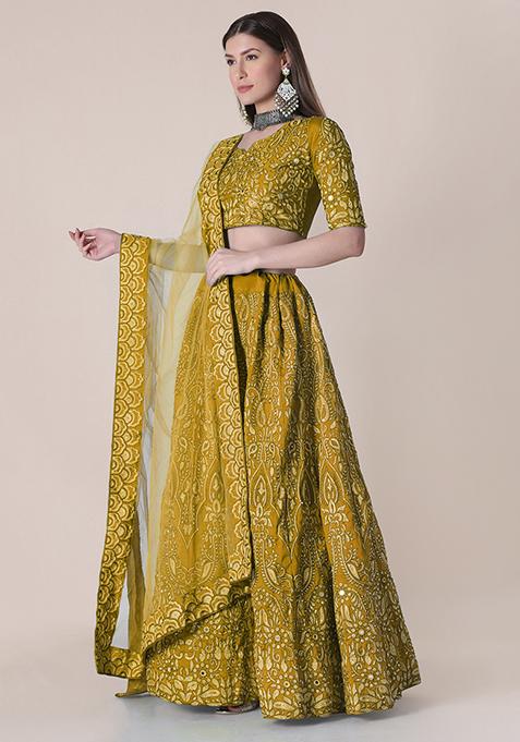 Yellow Embroidered Silk Lehenga Set