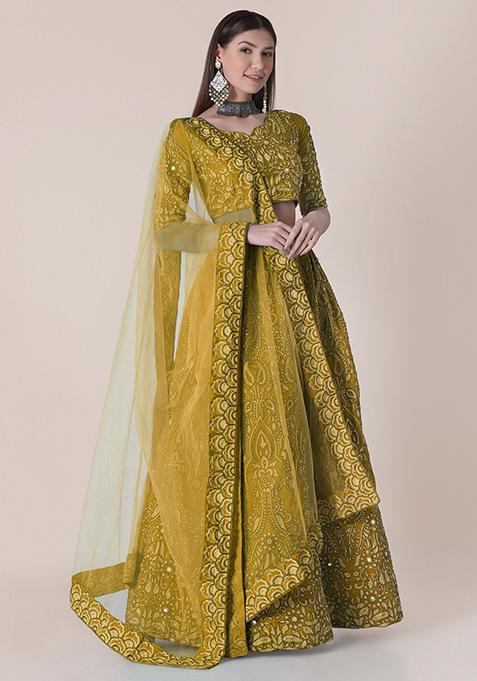 Yellow Embroidered Silk Lehenga Set