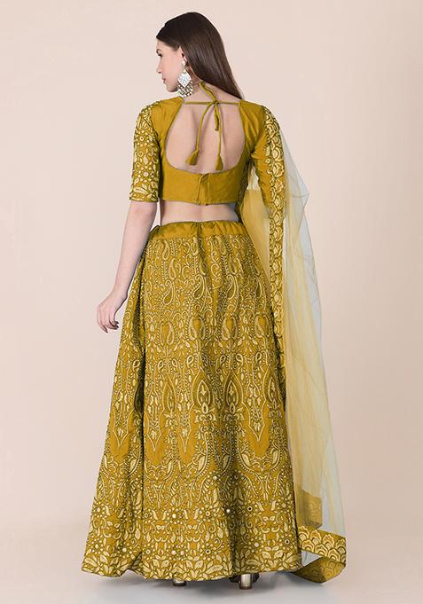 Yellow Embroidered Silk Lehenga Set