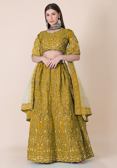 Yellow Embroidered Silk Lehenga Set