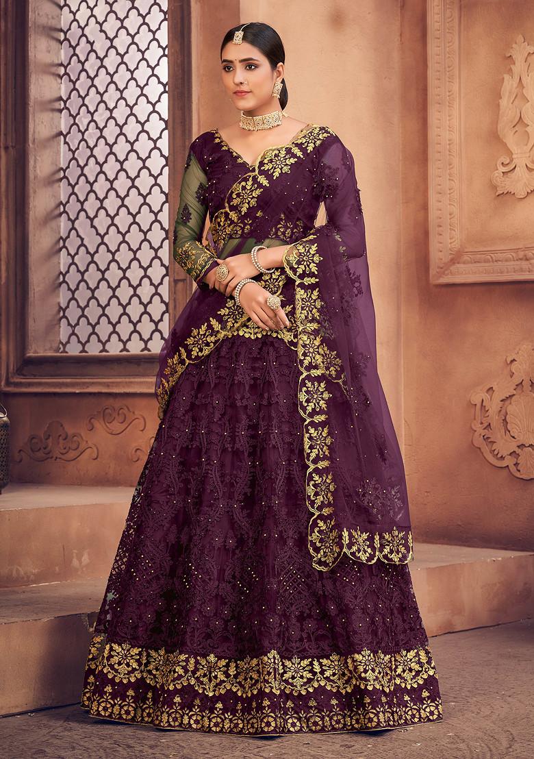 Purple Embroidered Lehenga Set