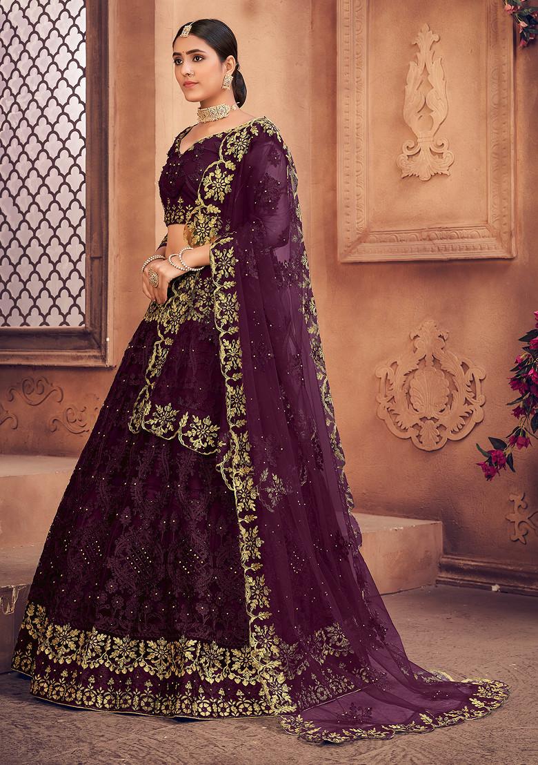 Purple Embroidered Lehenga Set