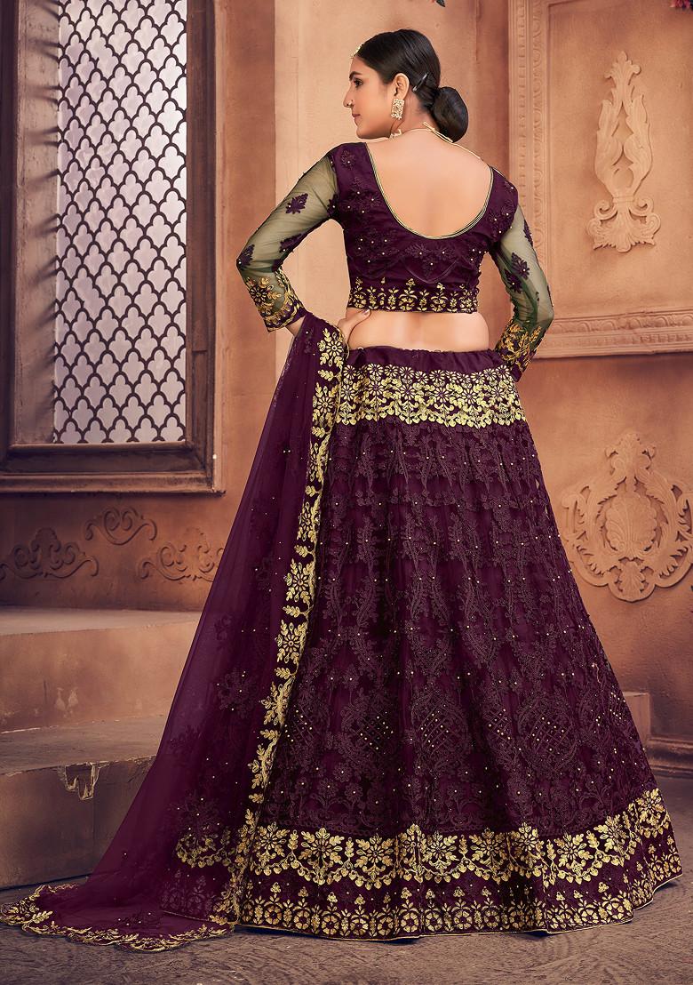 Purple Embroidered Lehenga Set