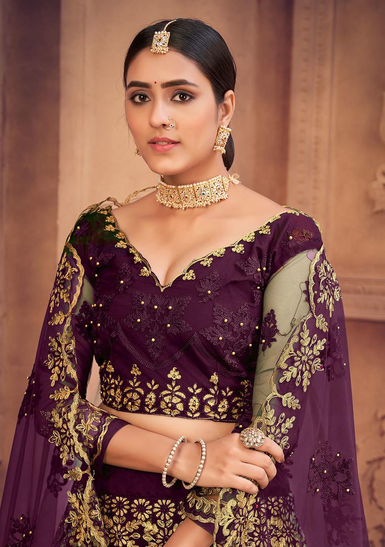 Purple Embroidered Lehenga Set