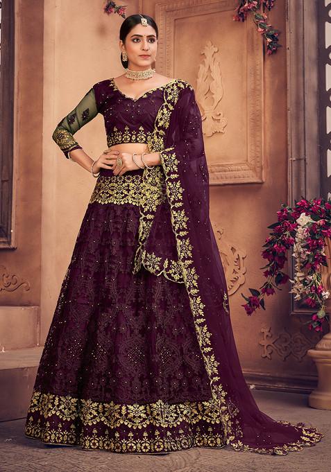 Purple Embroidered Lehenga Set