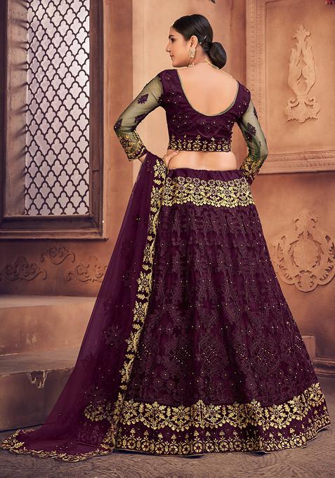 Purple Embroidered Lehenga Set