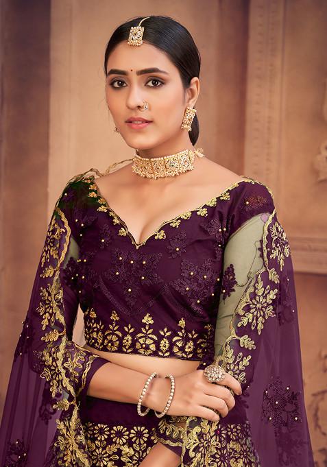 Purple Embroidered Lehenga Set