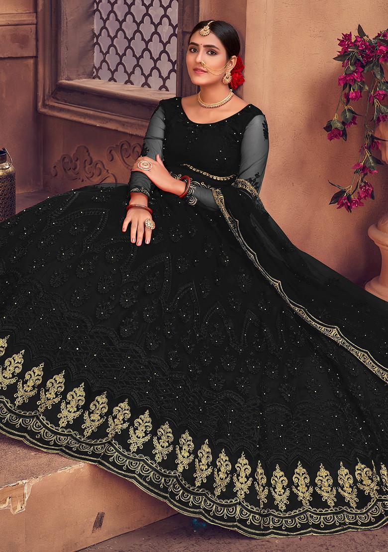 Black Embroidered Net Lehenga Set
