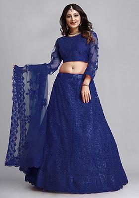 Blue Embroidered Net Lehenga Set