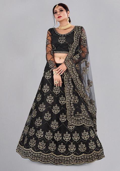 Black Embroidered Lehenga Set