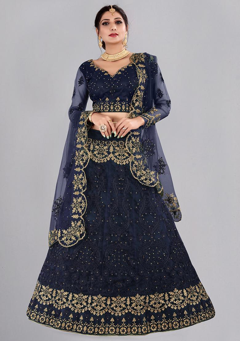 Blue Embroidered Lehenga Set