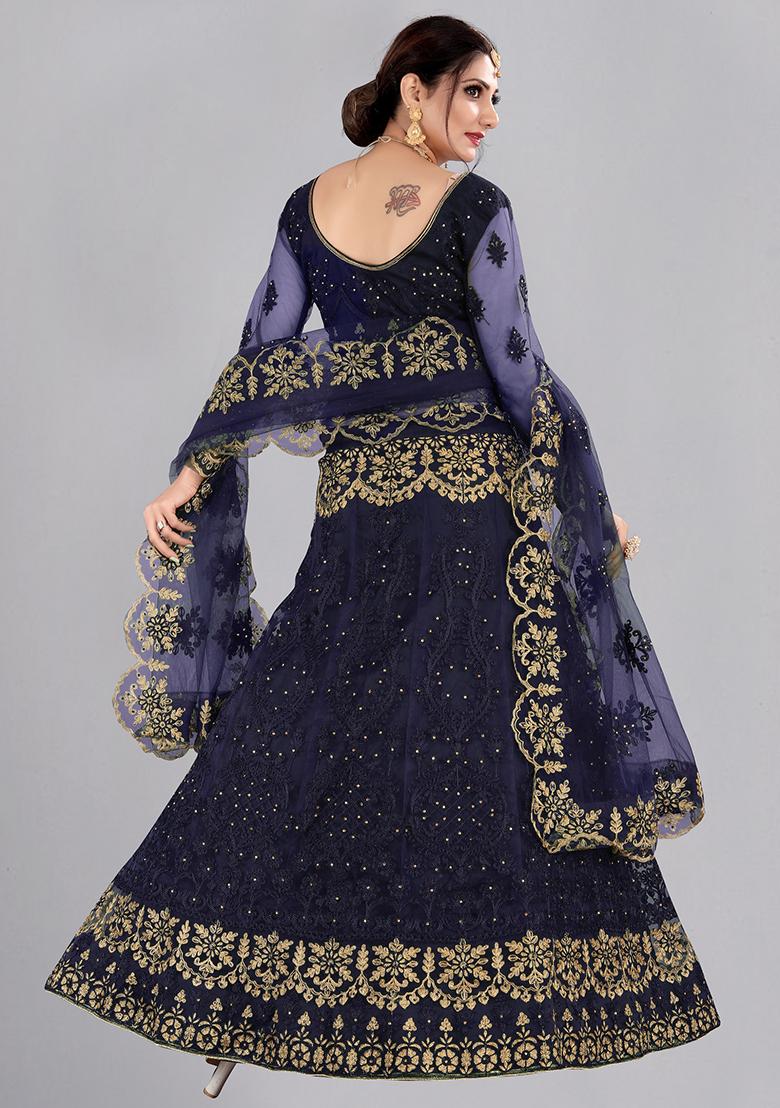 Blue Embroidered Lehenga Set